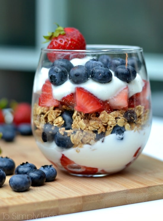 Fruit and Yogurt Parfait: Red, White, and Blue