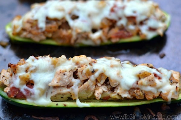 Italian Chicken Stuffed Zucchini Boats - To Simply Inspire