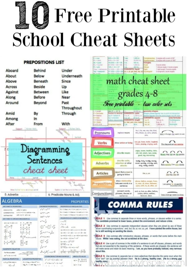 10 Free Printable School Cheat Sheets To Simply Inspire