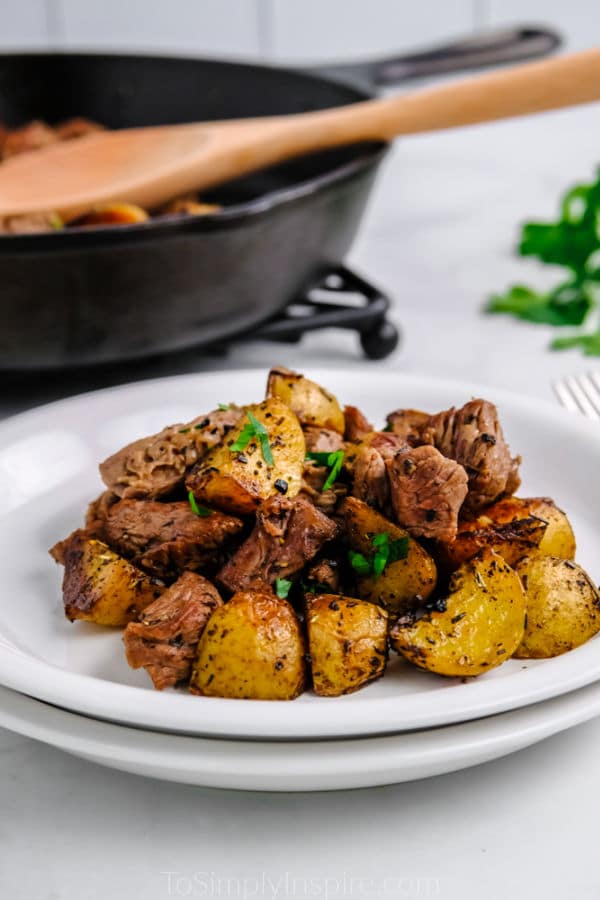 Butter Steak Bites with Garlic Herb Potatoes - To Simply Inspire