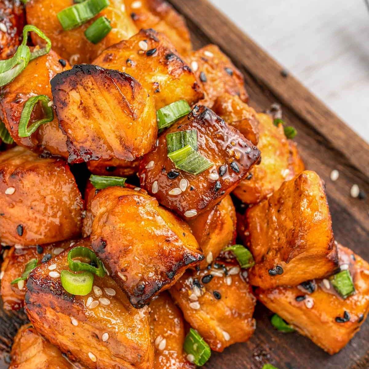 Air Fryer Teriyaki Salmon Bites Bowl - The Fit Peach